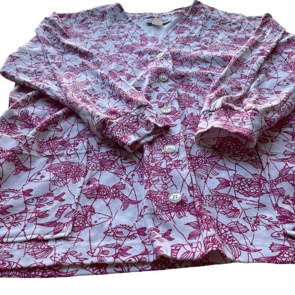 Key West Hand Print Fashions Cardigan Jacket White Pink XLarge Koi Fish Rare - Picture 6 of 10